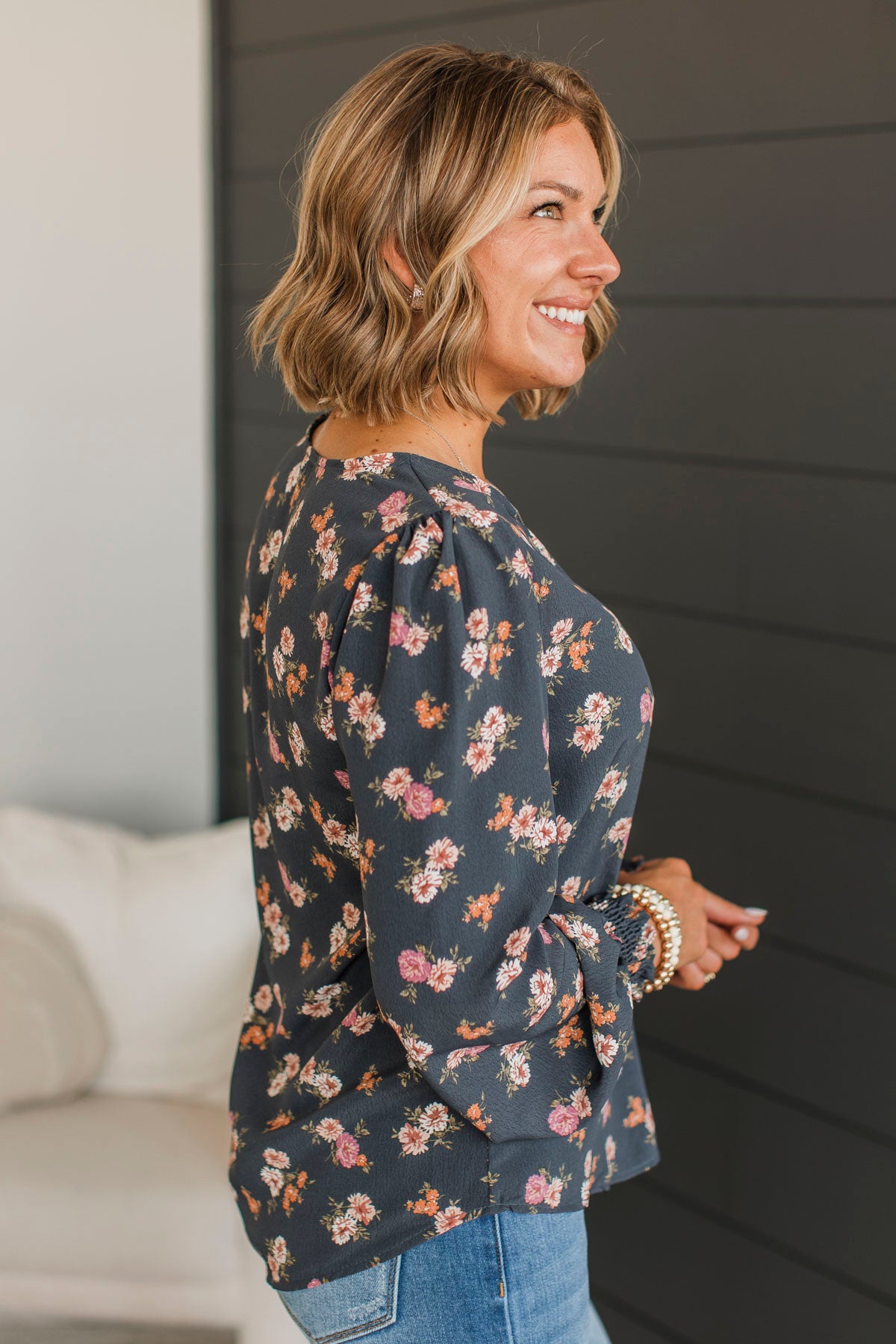 On Your Radar Floral Top- Charcoal