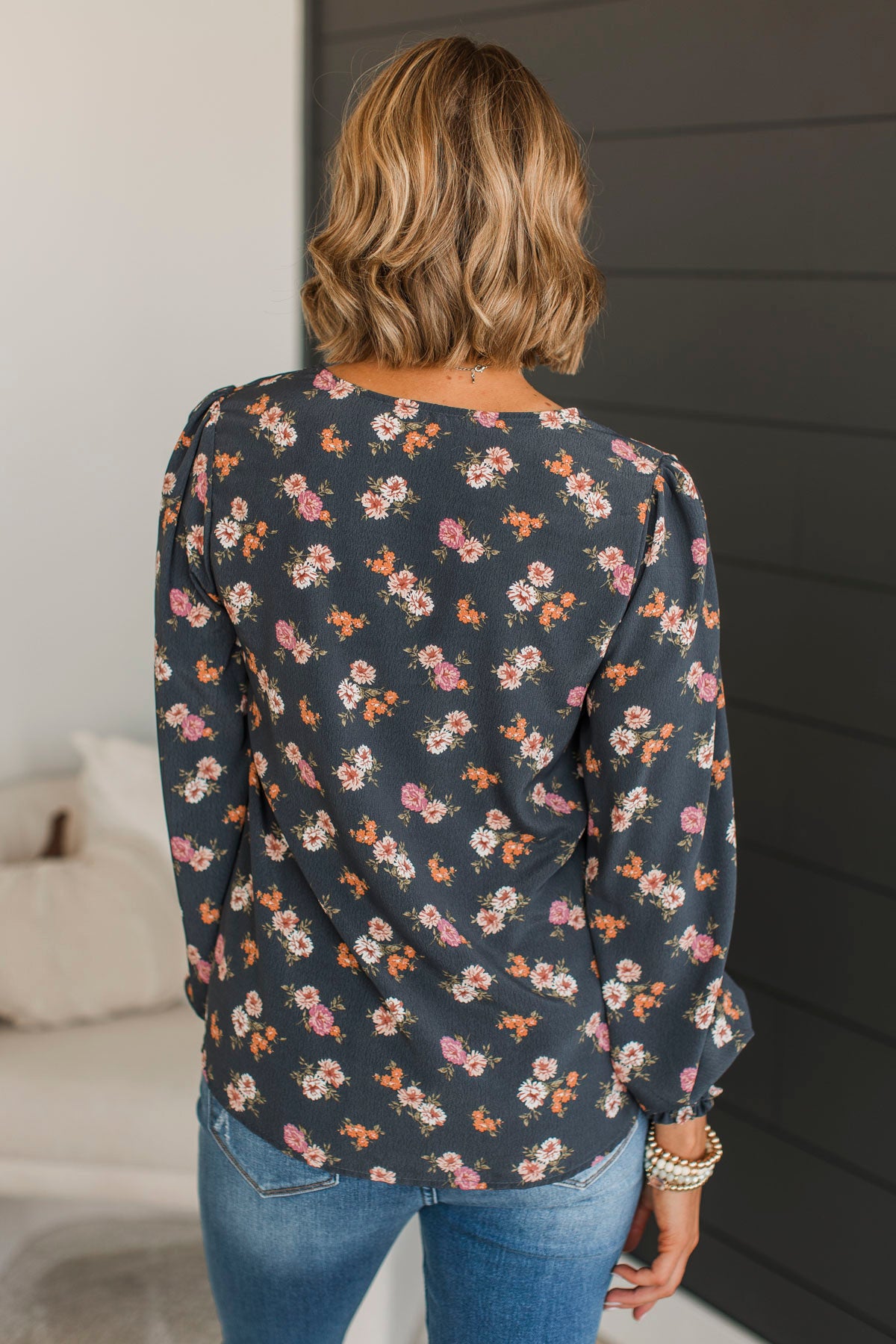 On Your Radar Floral Top- Charcoal