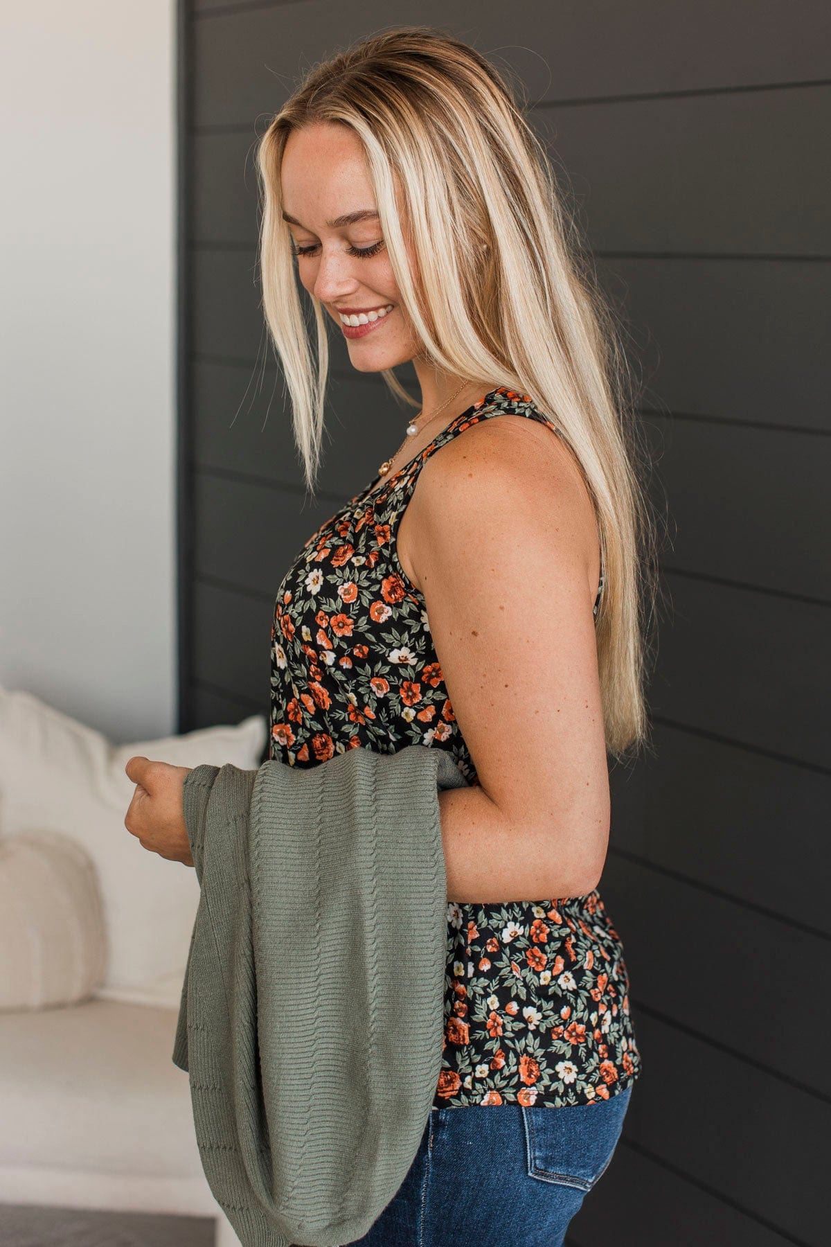 Flourishing Dreams Tank Top- Black & Rust