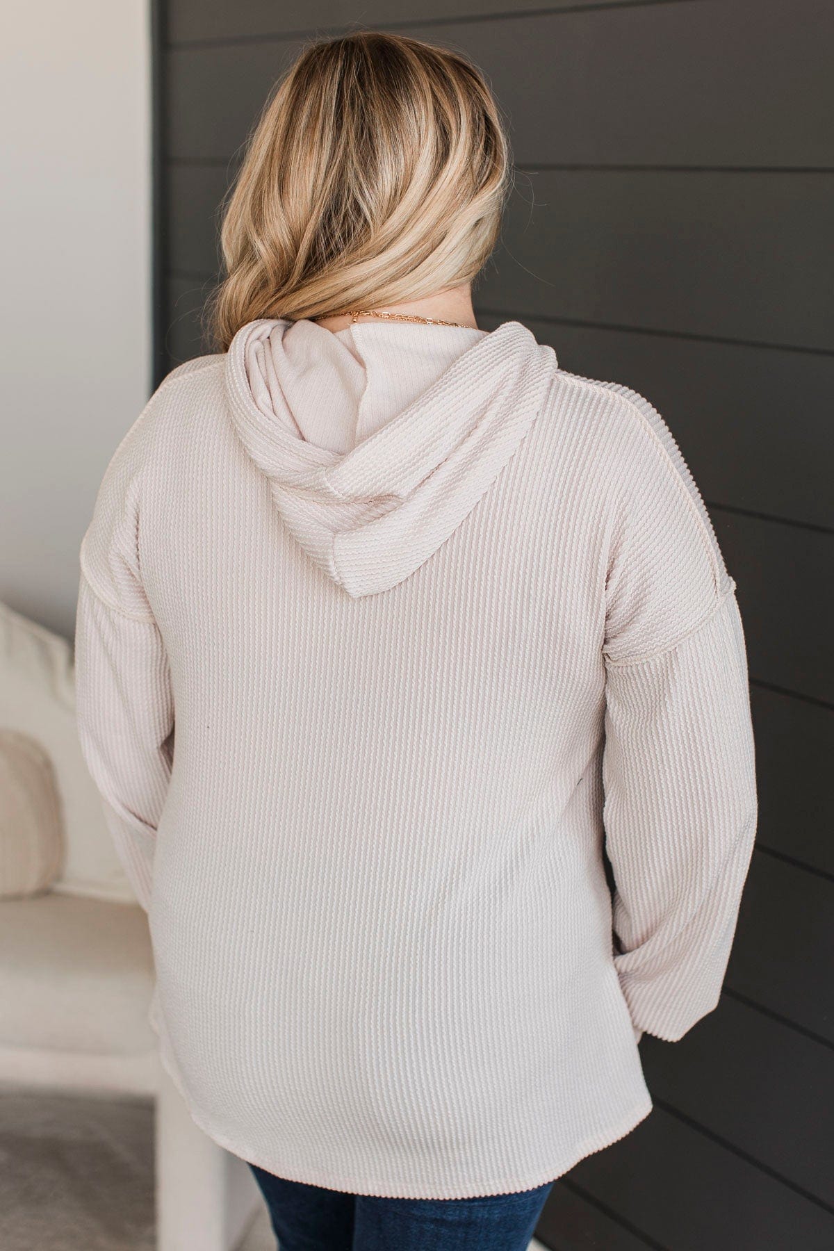 Big News Hooded Pullover Top- Cream