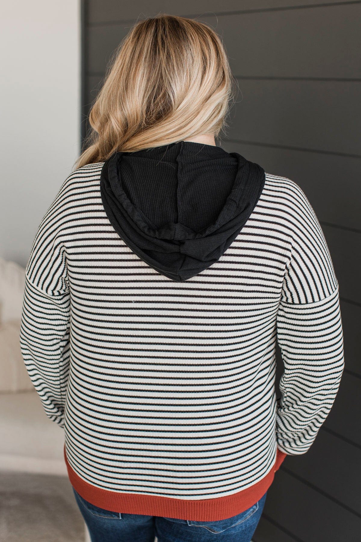 Defying Odds Hooded Pullover Top- Ivory, Black, & Rust