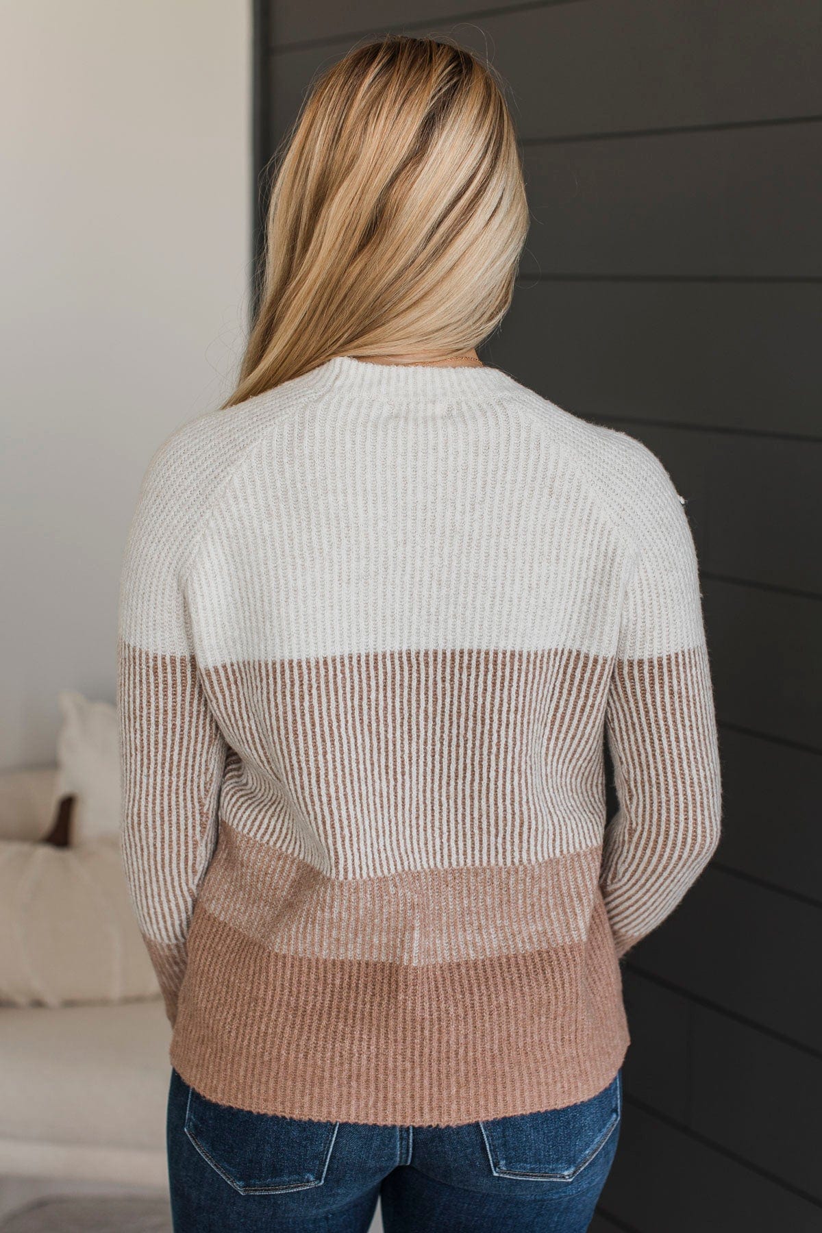 Falling Forever Color Block Sweater- Taupe