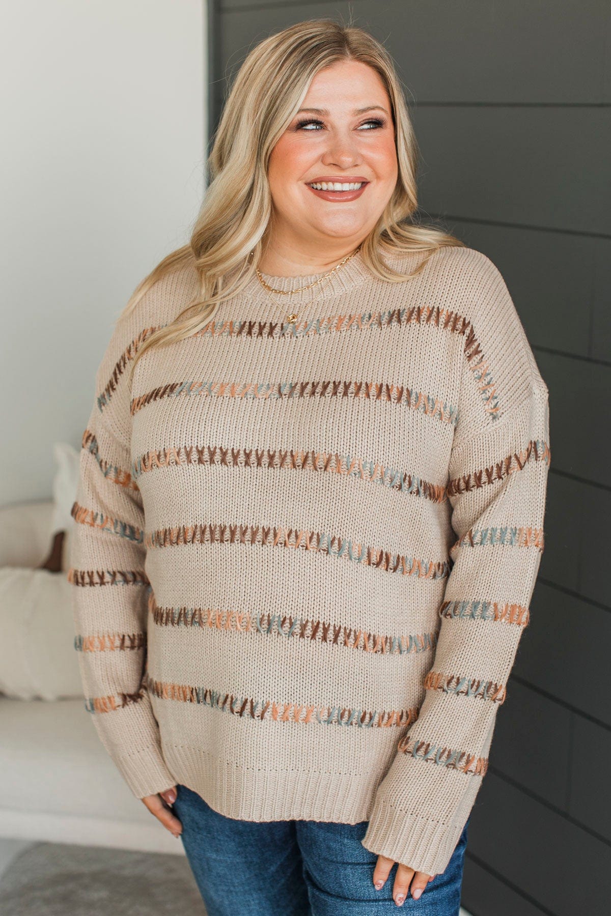 All We Have Striped Knit Sweater- Taupe