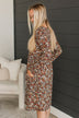 Where To Begin Long Sleeve Floral Dress- Black & Rust