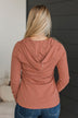 One Step Away Hooded Henley Top- Rust