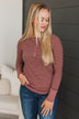 Put You First Striped Henley Top- Brick