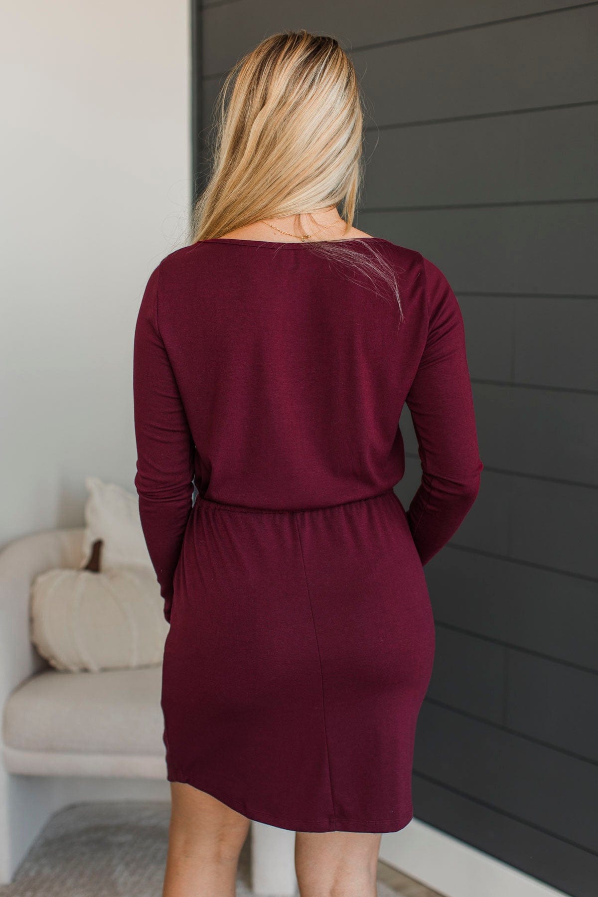 Living For Tonight Long Sleeve Dress- Wine