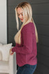 Keep Hoping Waffle Knit Sweater- Berry