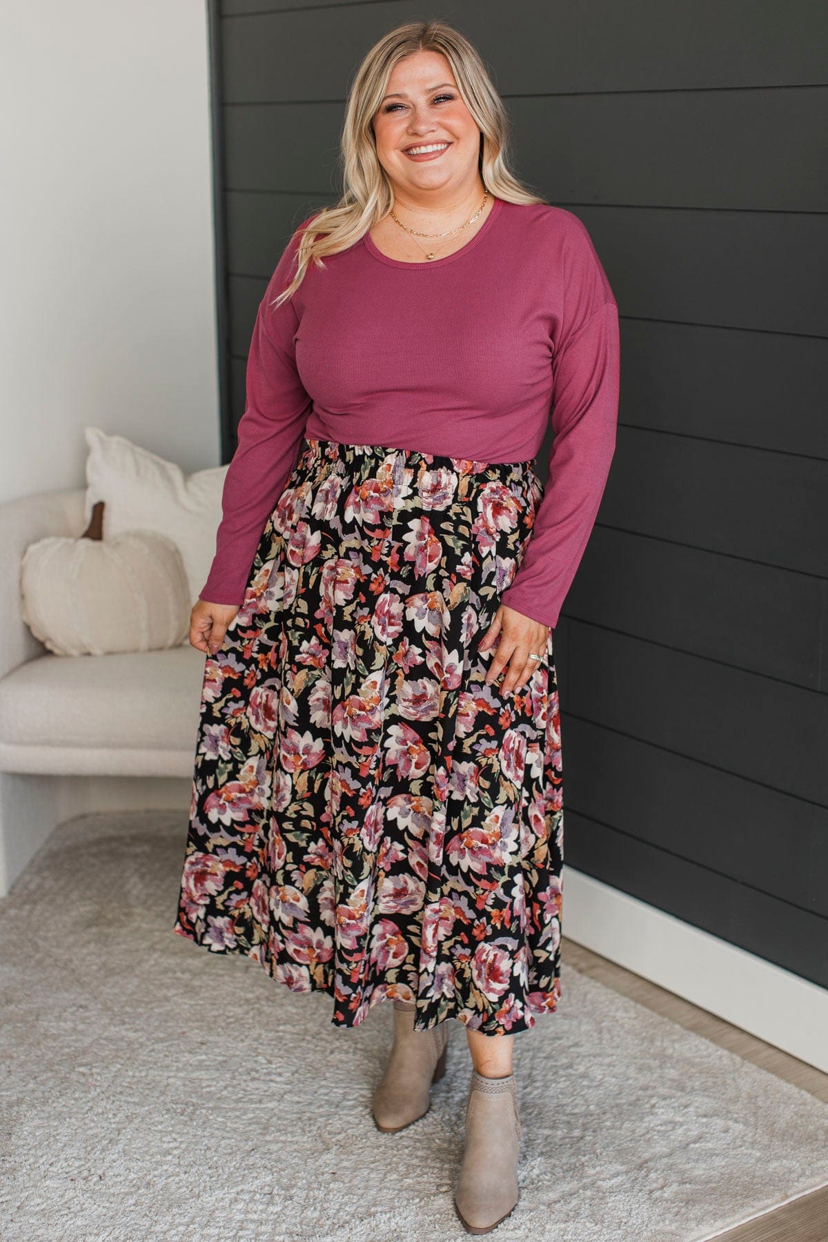 On My Heart Floral Skirt- Black