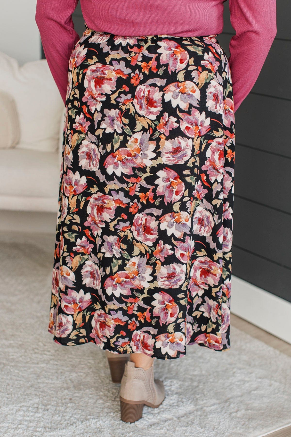 On My Heart Floral Skirt- Black