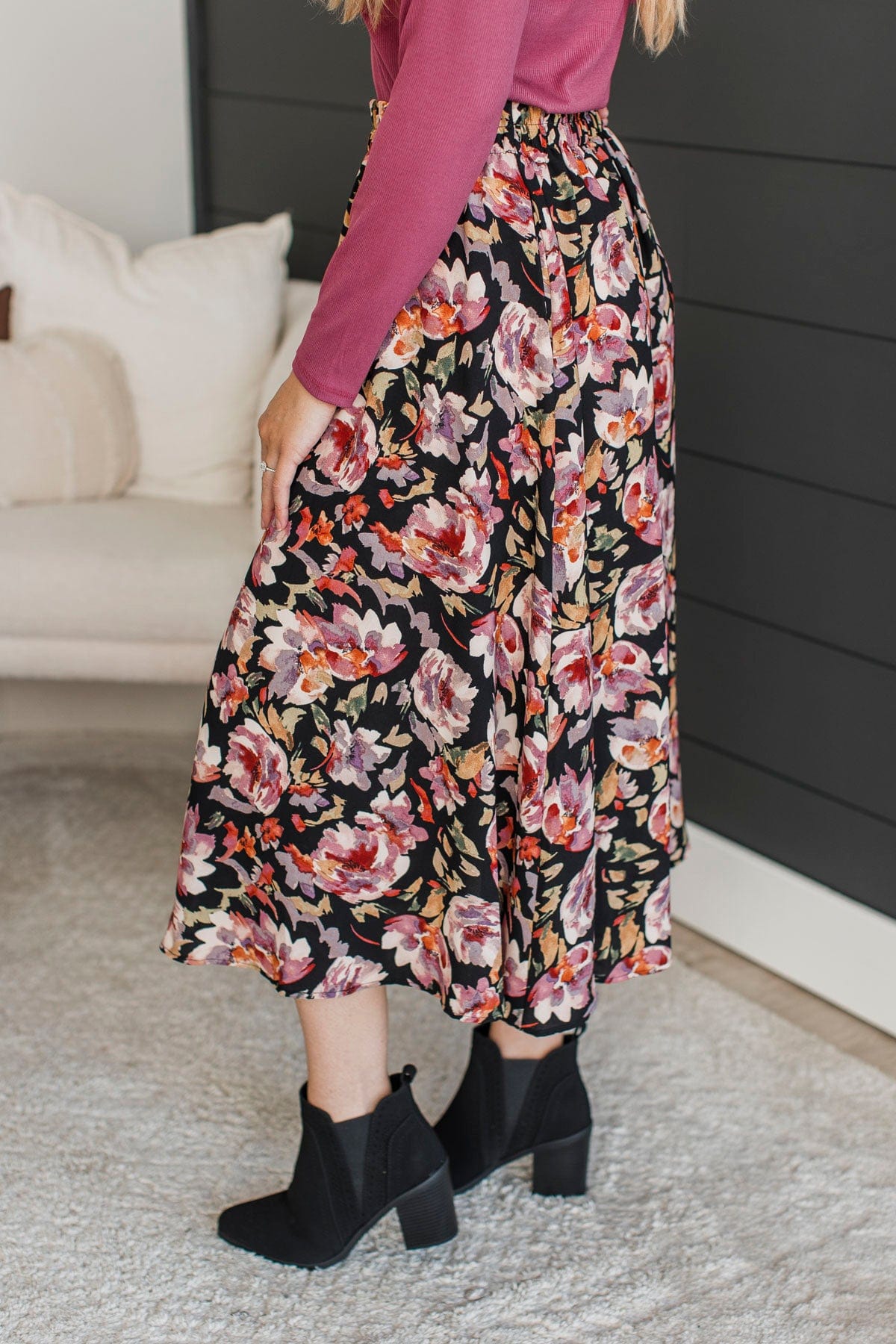 On My Heart Floral Skirt- Black