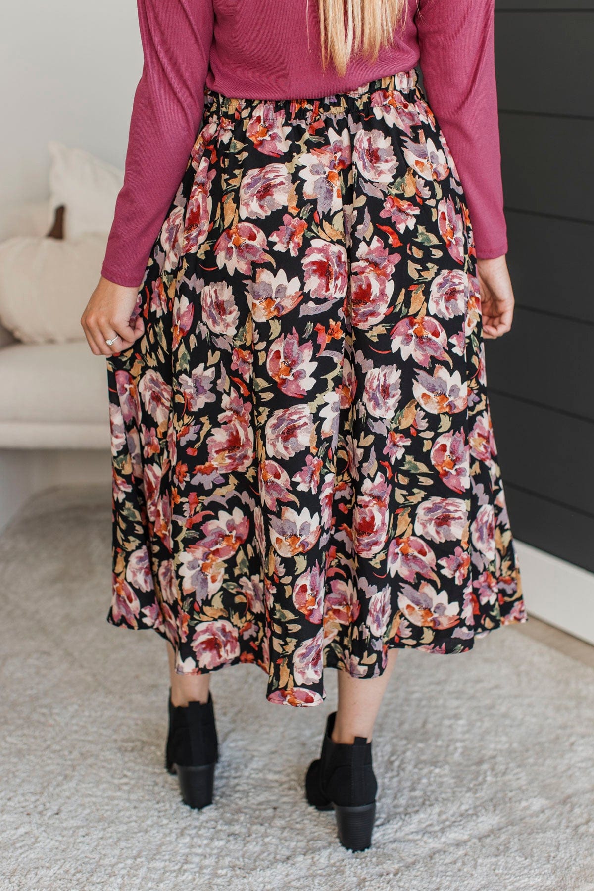 On My Heart Floral Skirt- Black