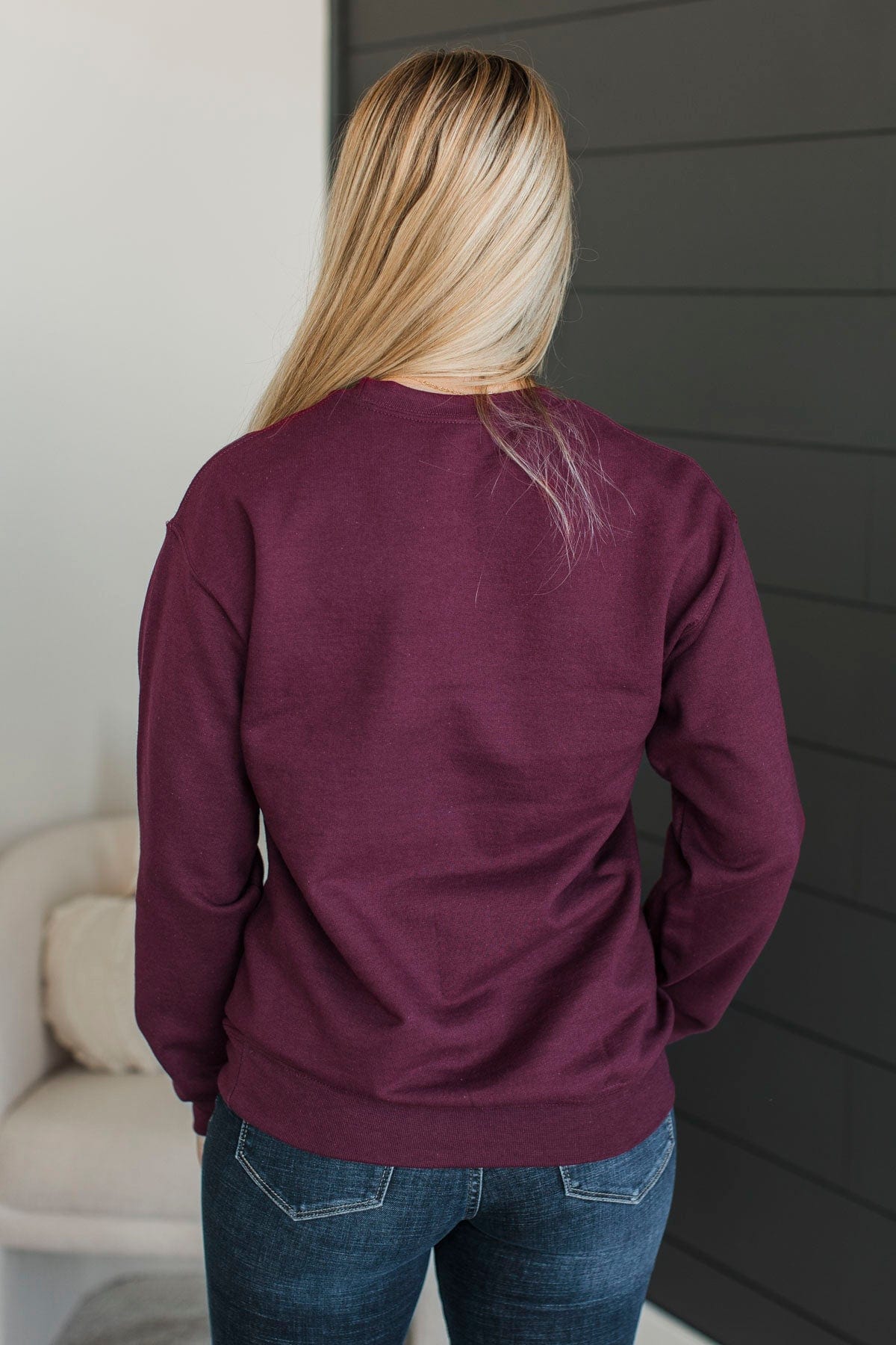 "Thanks + Giving" Crew Neck Pullover- Maroon