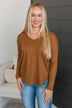 Hello To Happiness V-Neck Top- Caramel