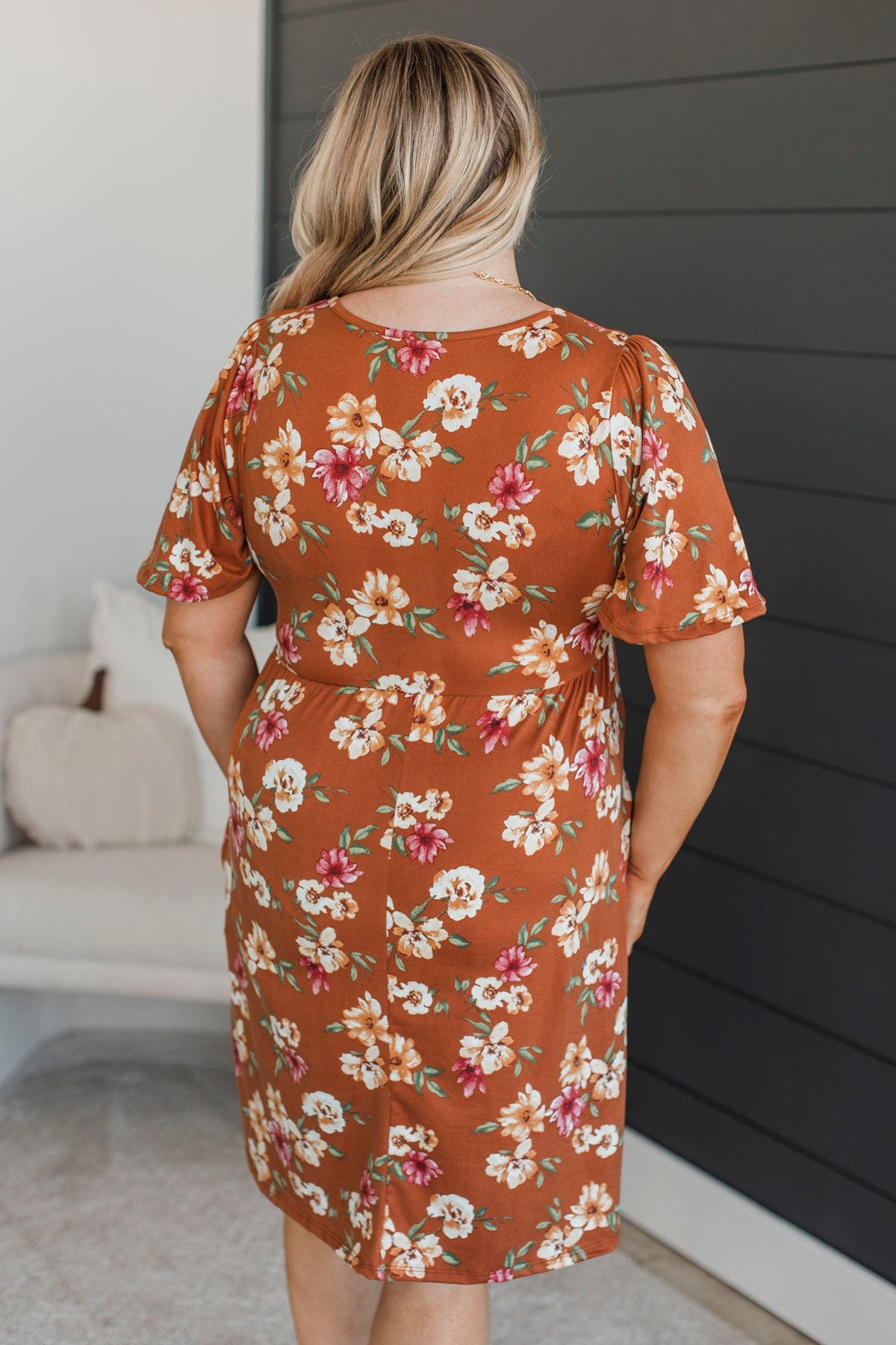 Such A Catch Floral Dress- Rust