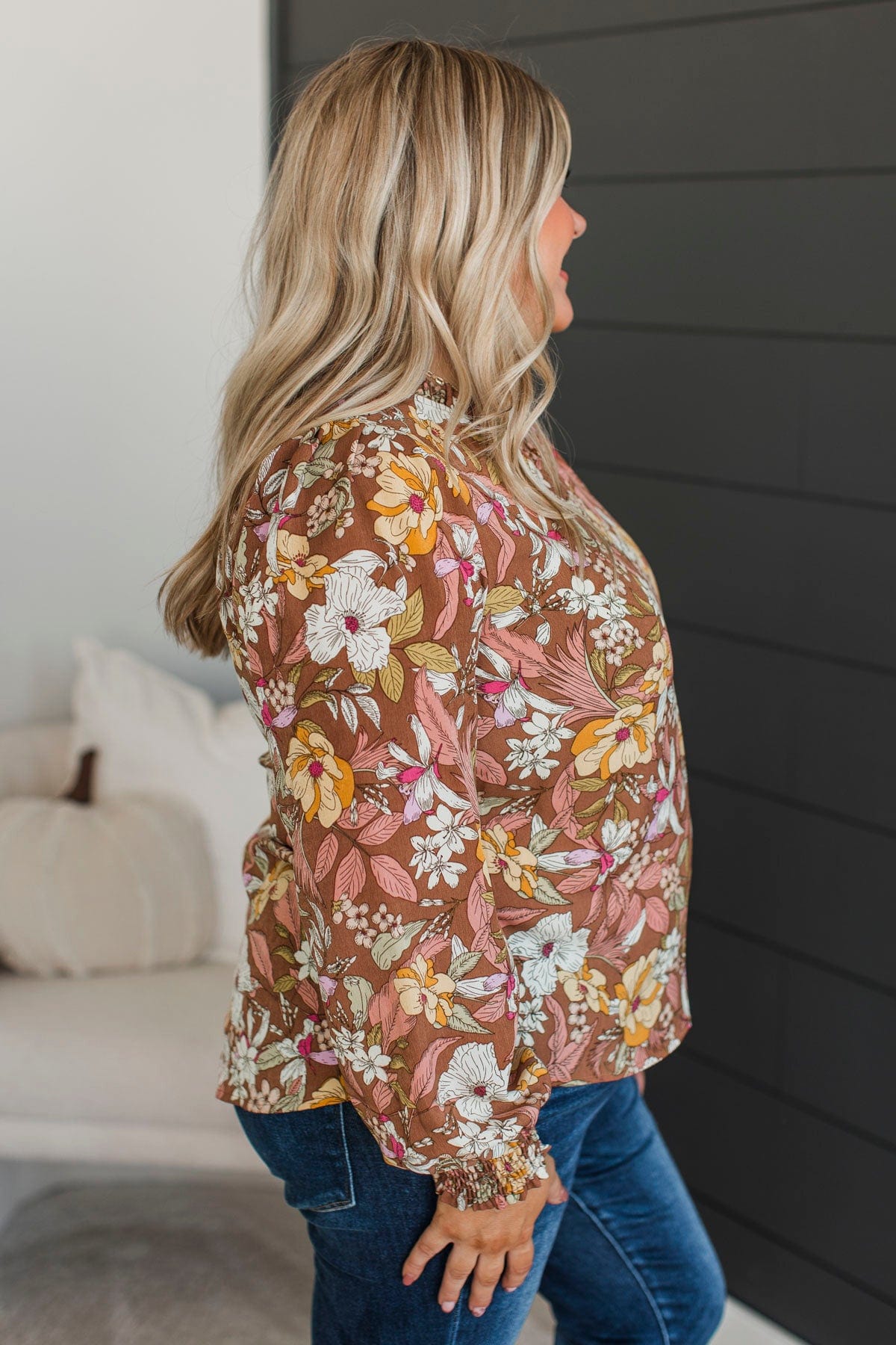 Captivate Your Heart Floral Blouse- Brown & Mauve