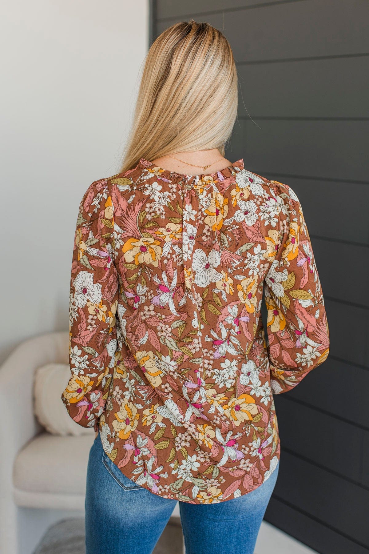 Captivate Your Heart Floral Blouse- Brown & Mauve