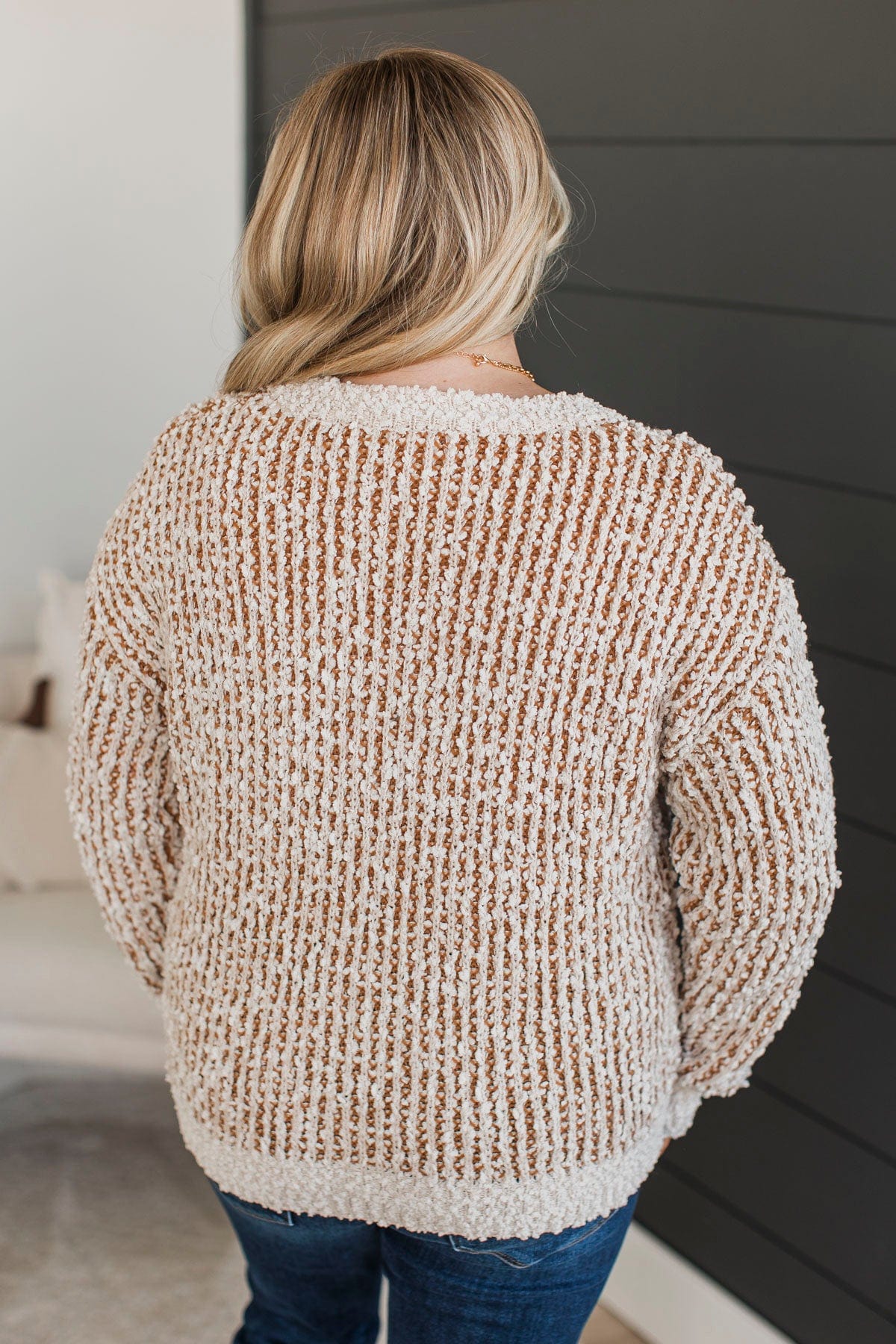 Brings Me Peace Popcorn Knit Sweater- Ivory & Golden