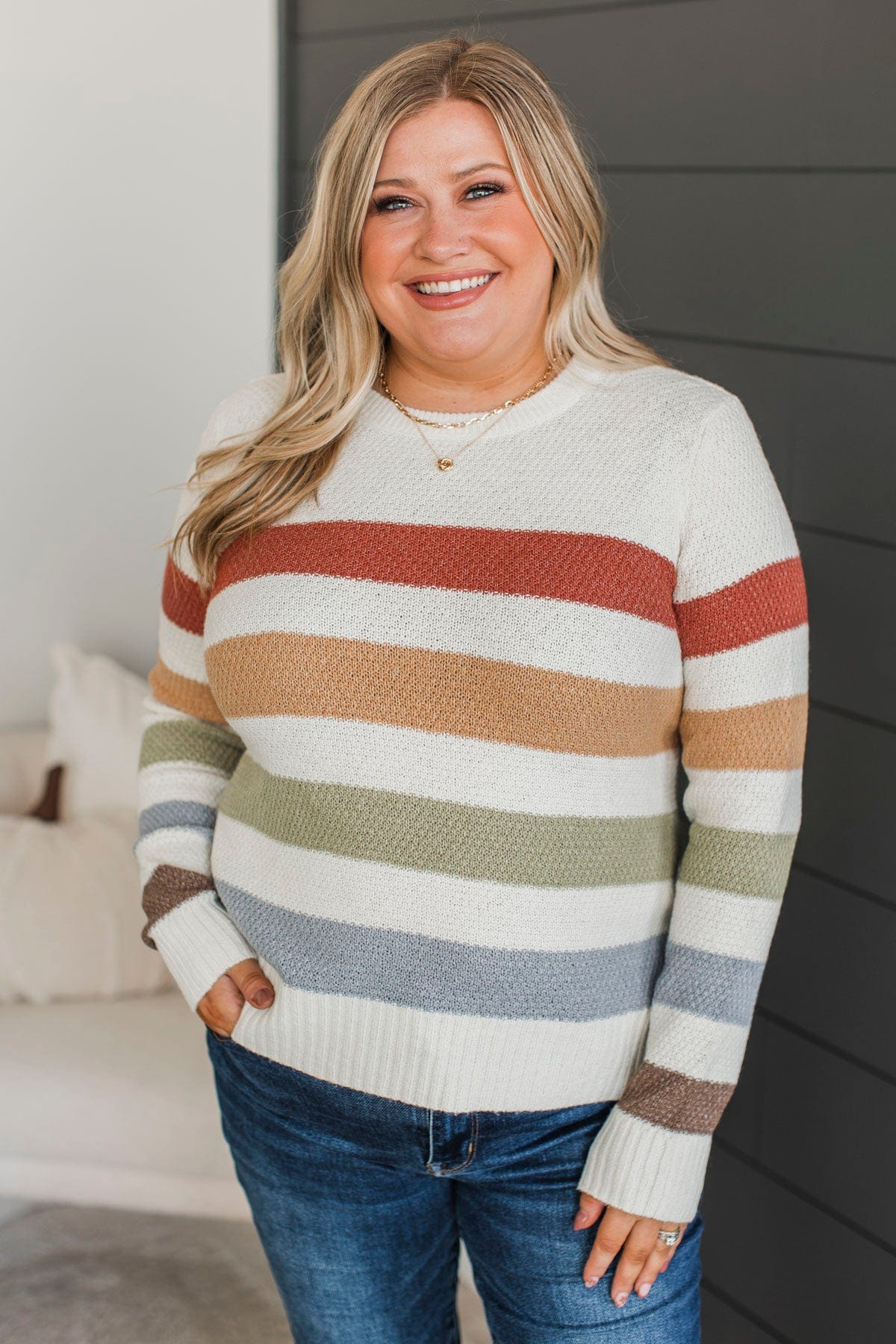 No Hesitations Striped Knit Sweater- Ivory