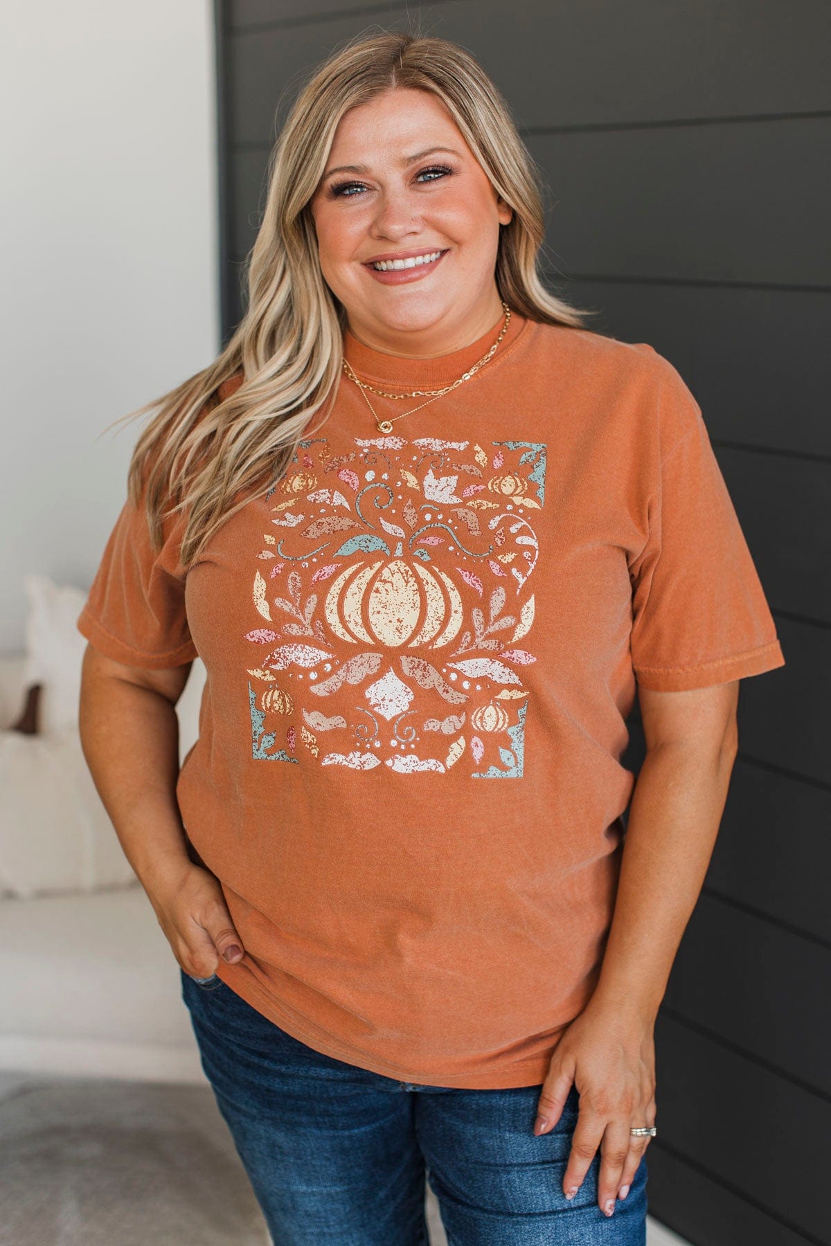 Abstract Pumpkins Graphic Tee- Pumpkin