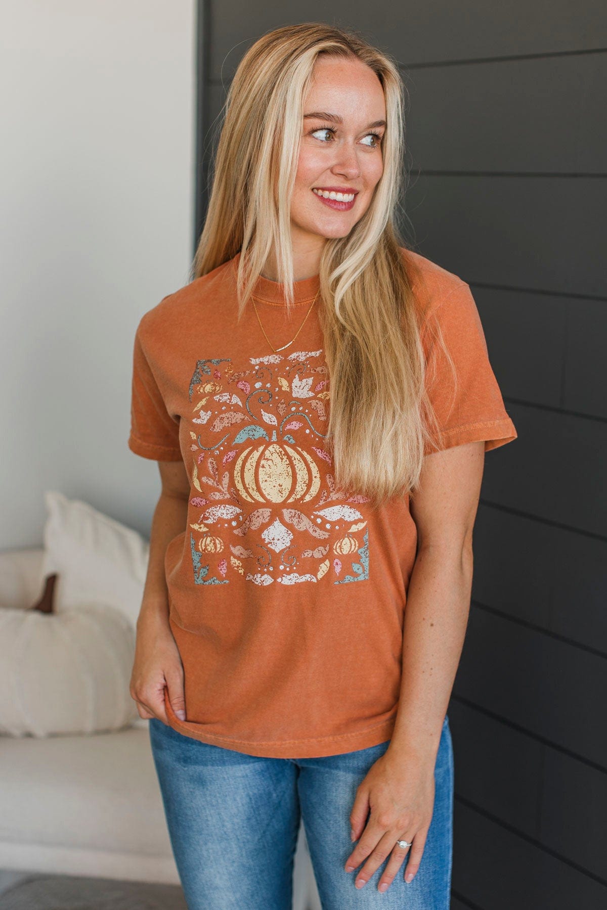 Abstract Pumpkins Graphic Tee- Pumpkin