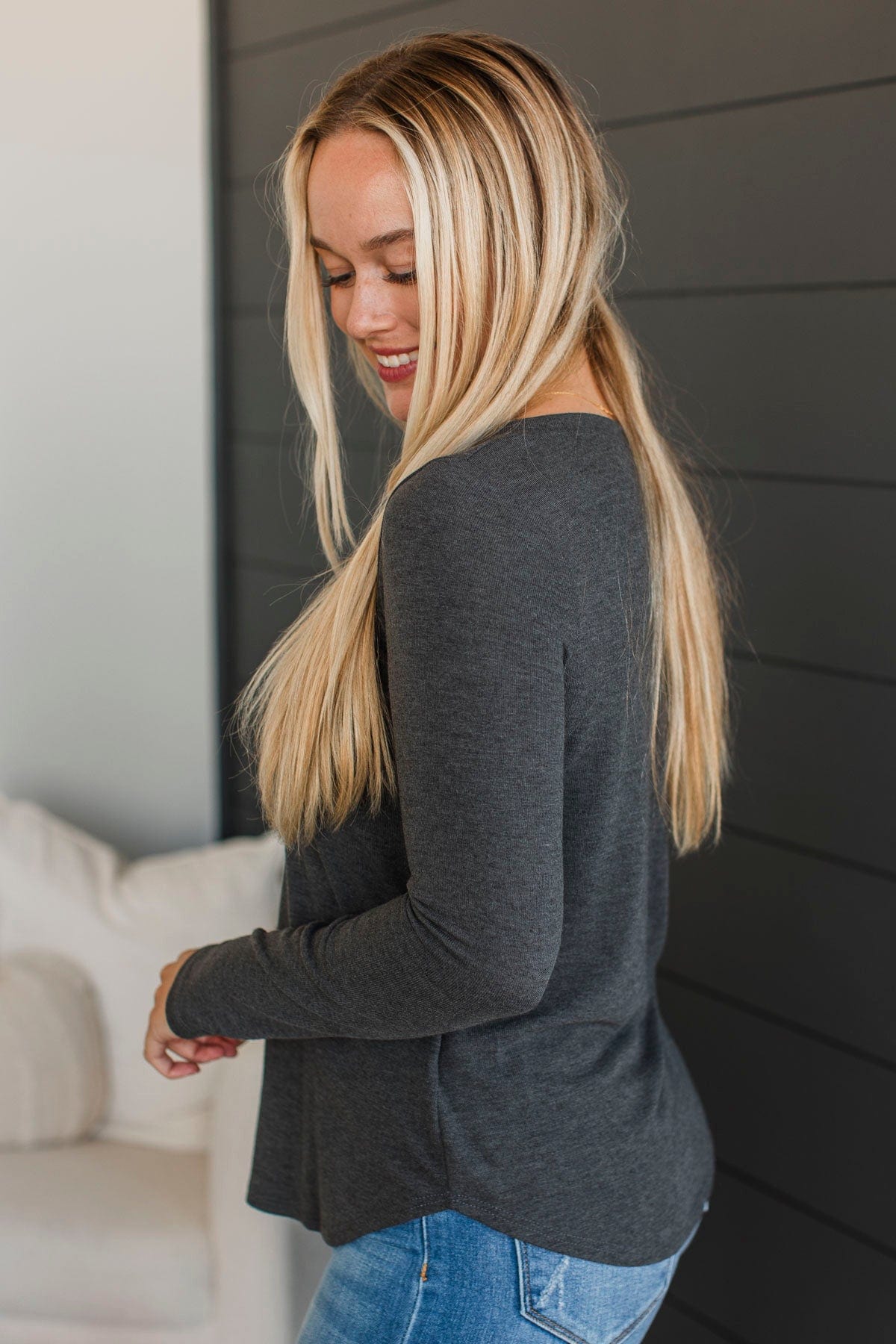 In The Clear Long Sleeve Top- Charcoal