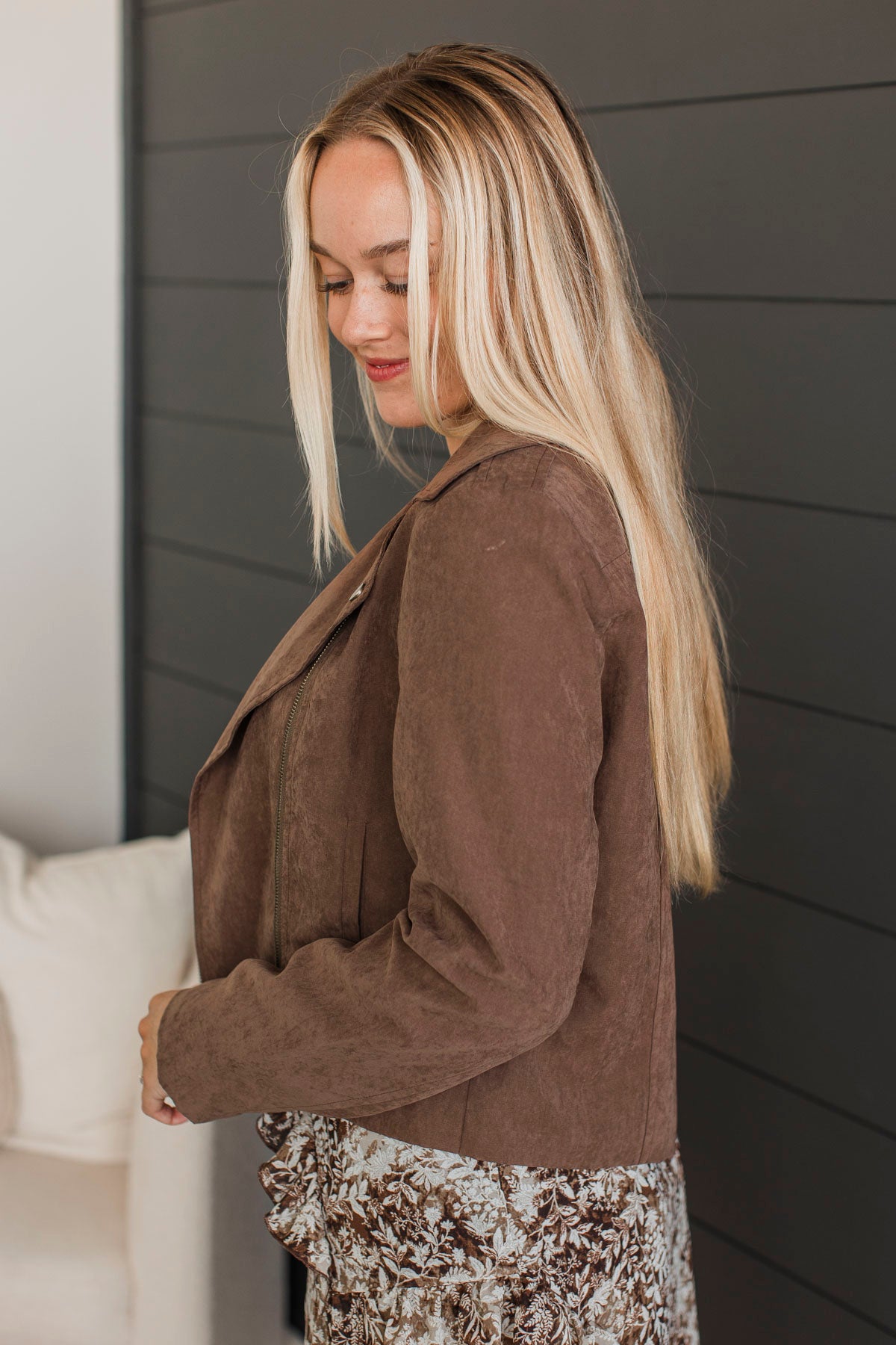 Reward Yourself Suede Biker Jacket- Brown