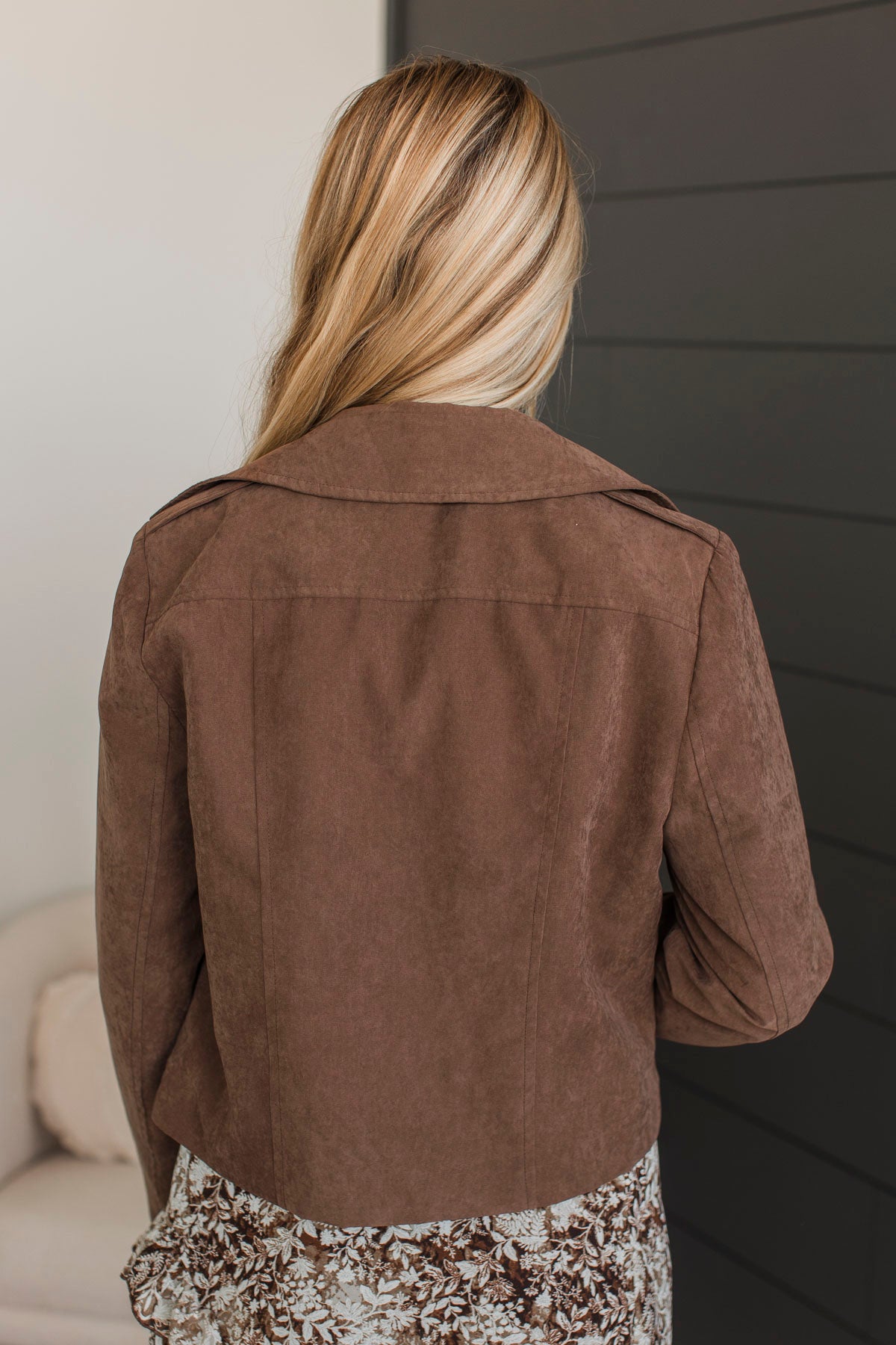 Reward Yourself Suede Biker Jacket- Brown