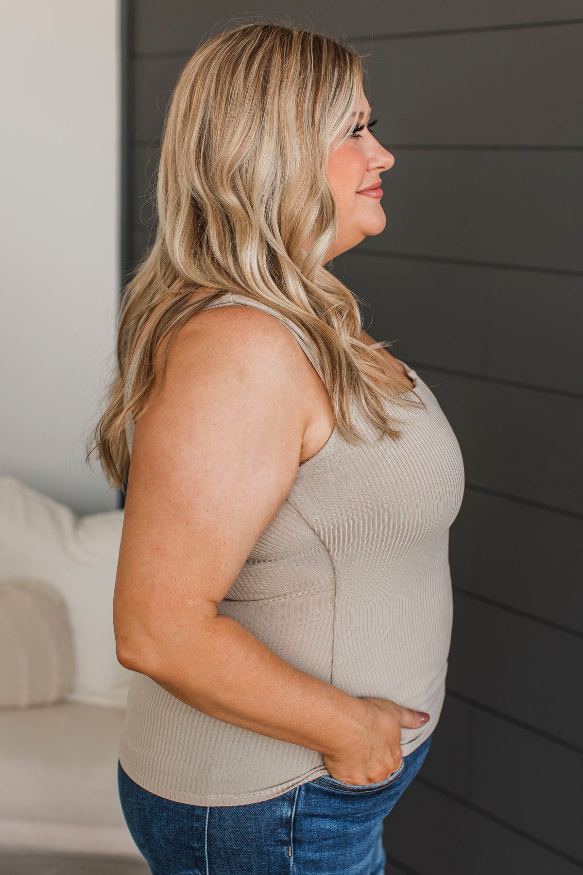 Playing With Style Notched Tank Top- Soft Taupe