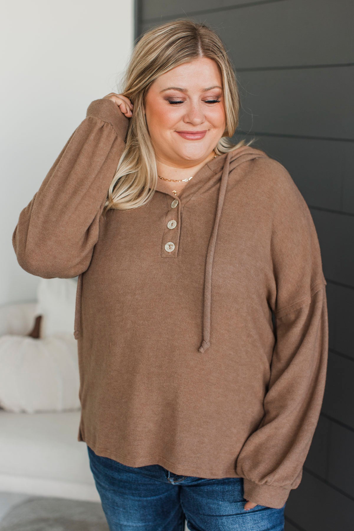 Ready Or Not Hooded Pullover Top- Light Brown