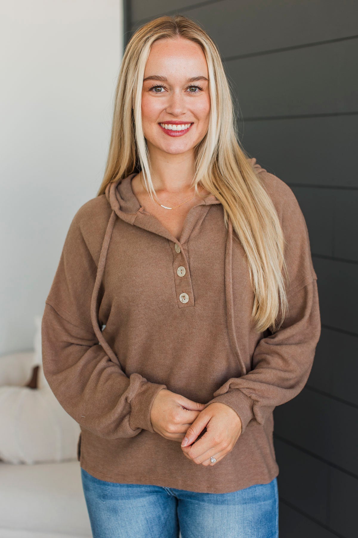 Ready Or Not Hooded Pullover Top- Light Brown