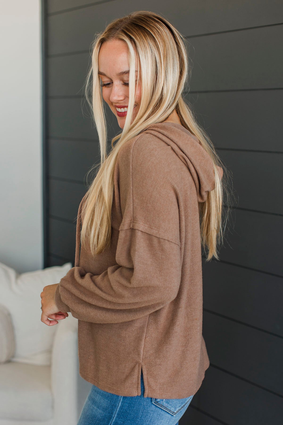 Ready Or Not Hooded Pullover Top- Light Brown