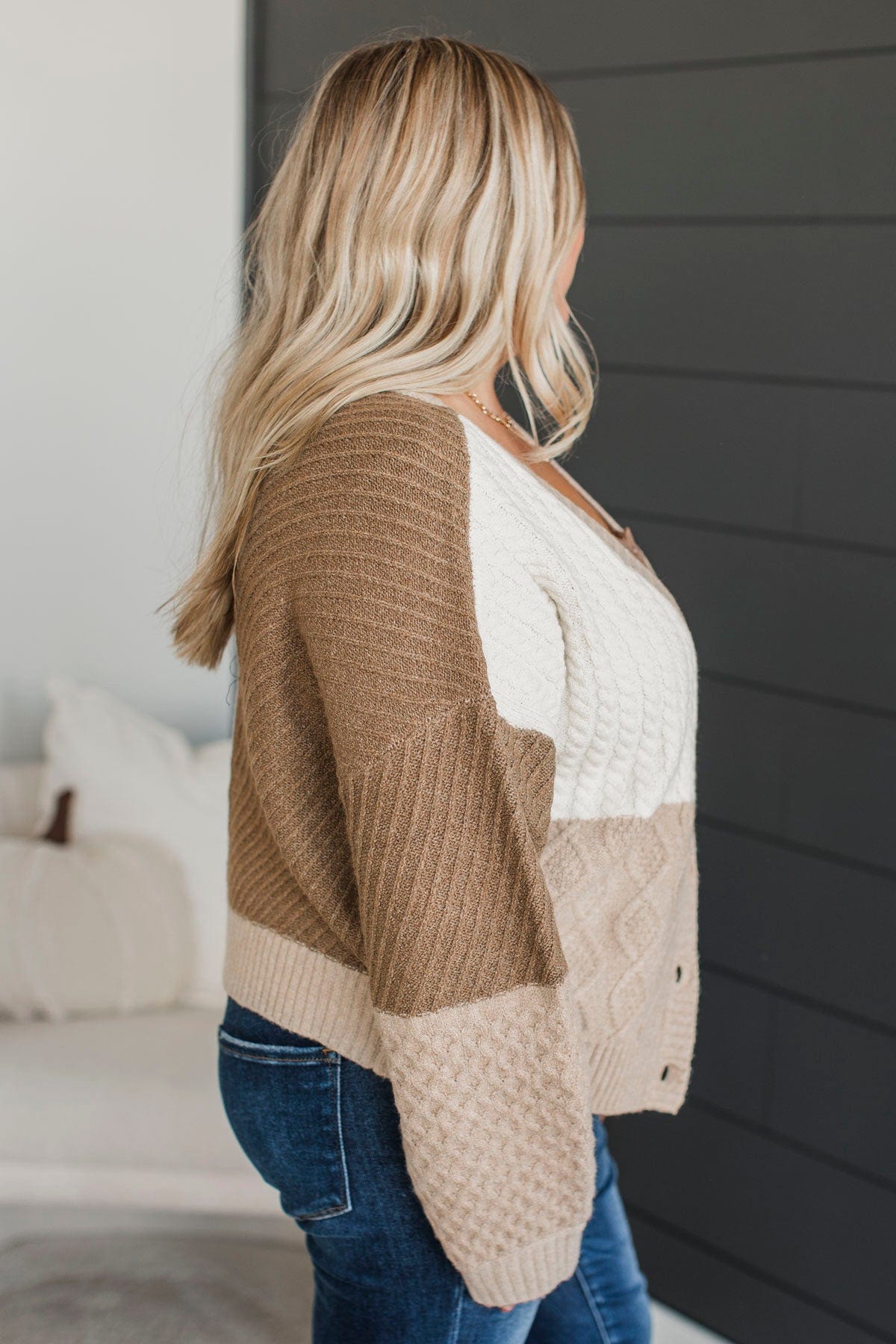 At Your Best Knit Button Cardigan- Taupe Multi