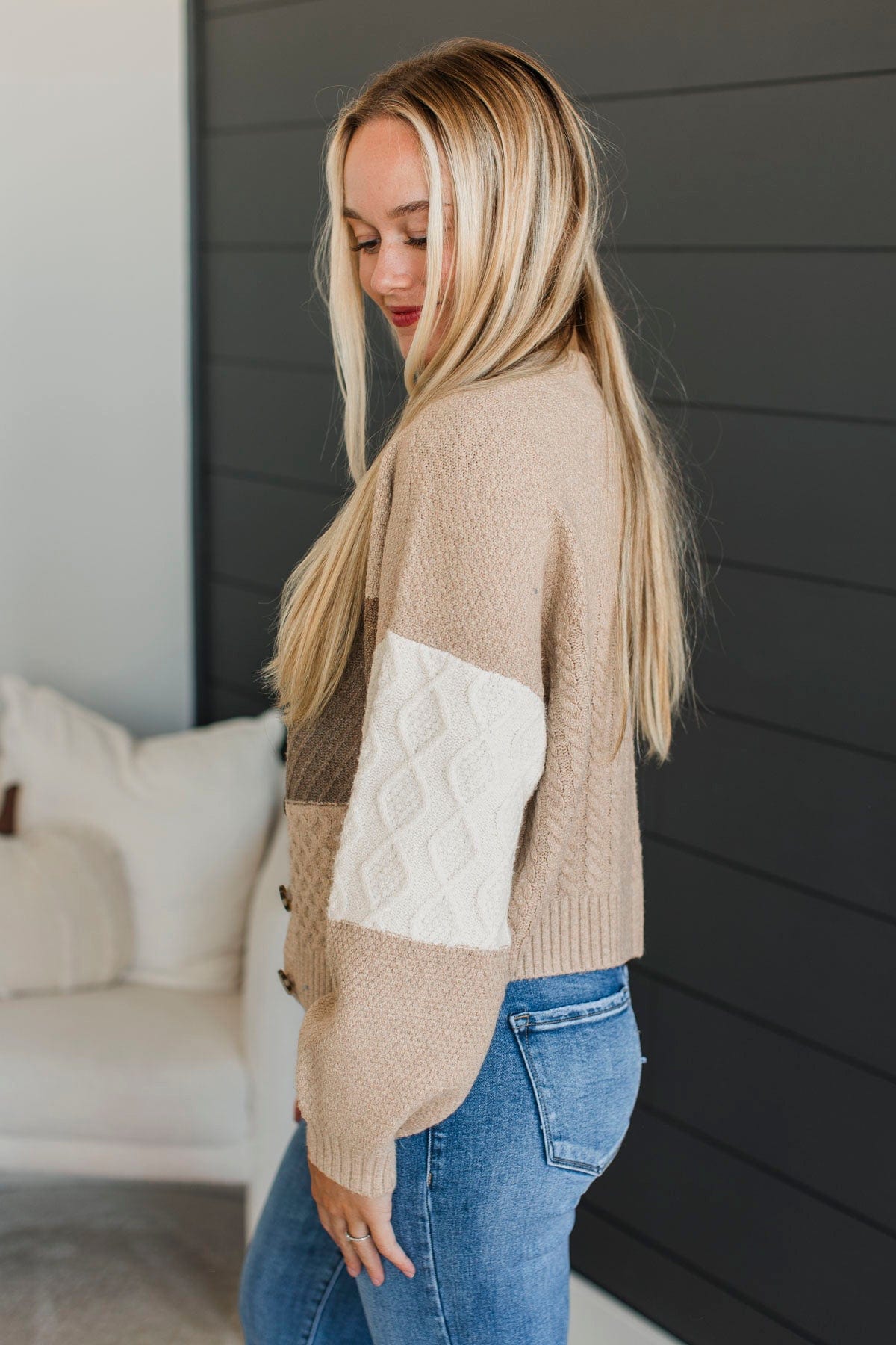 At Your Best Knit Button Cardigan- Taupe Multi