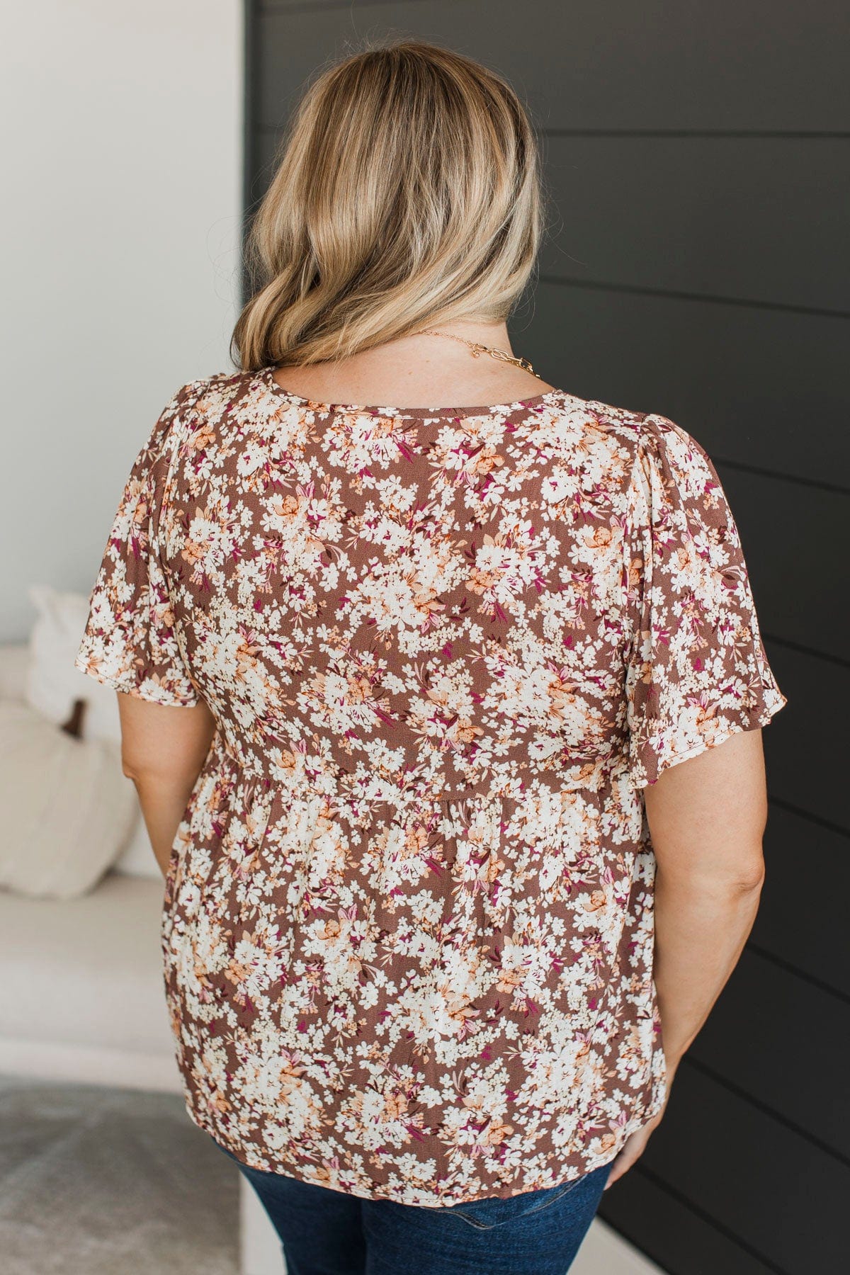 Reminisce With Me Floral Top- Brown