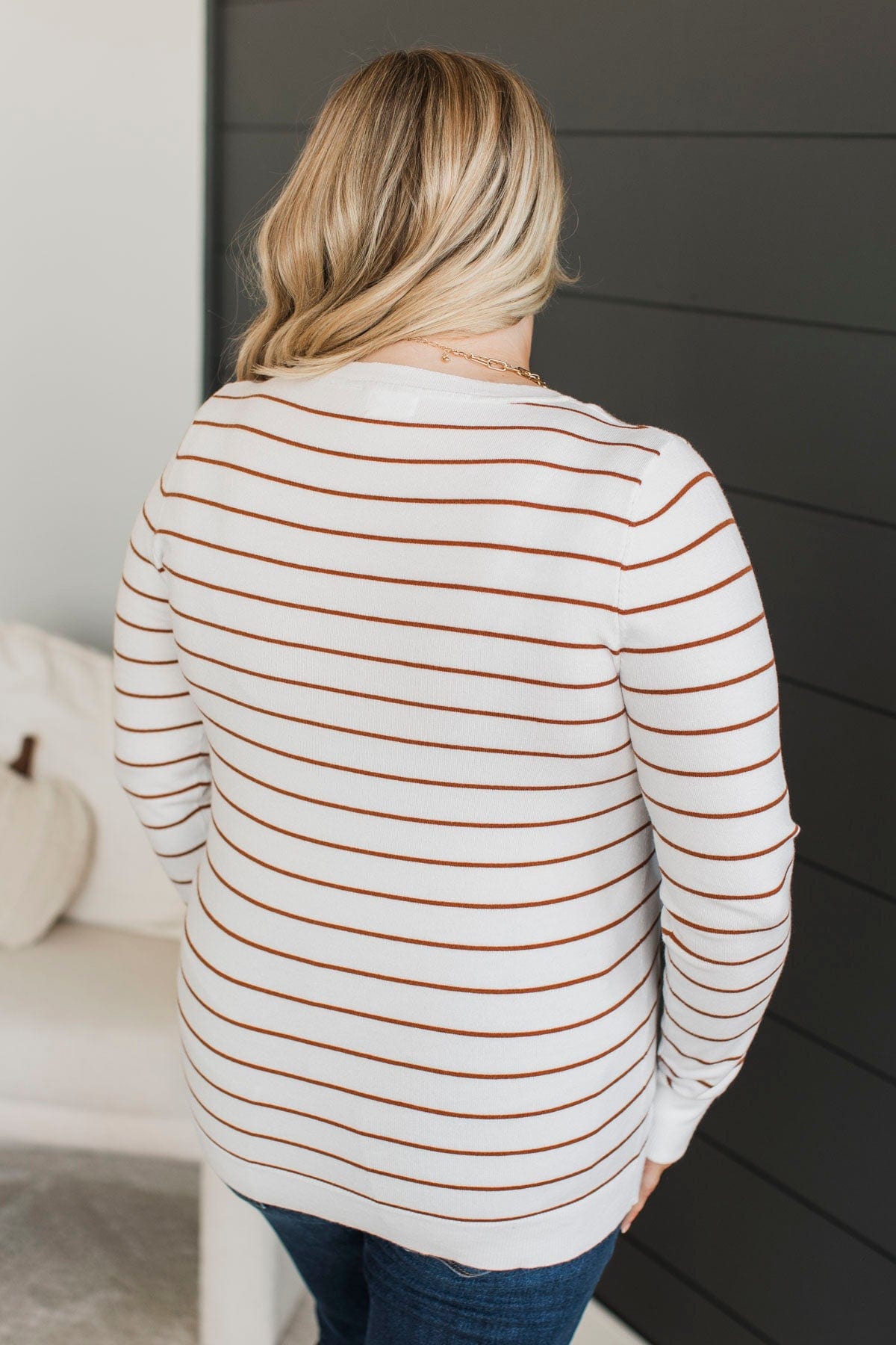 Grateful For You Striped Sweater- White & Copper