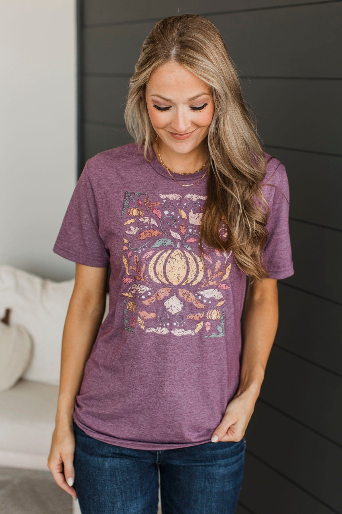 Abstract Pumpkins Graphic Tee- Plum