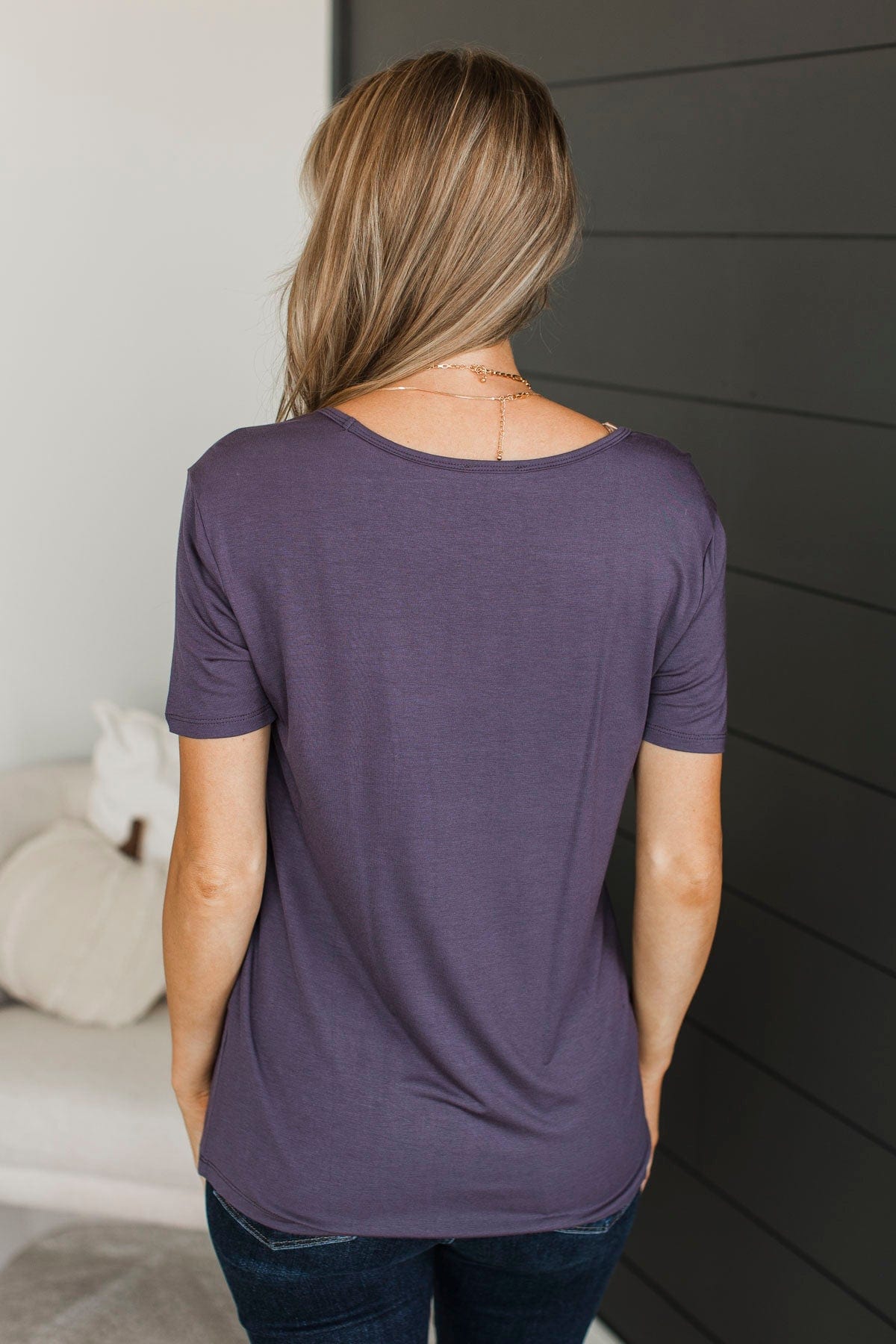 Beyond Beauty Short Sleeve Pocket Top- Eggplant