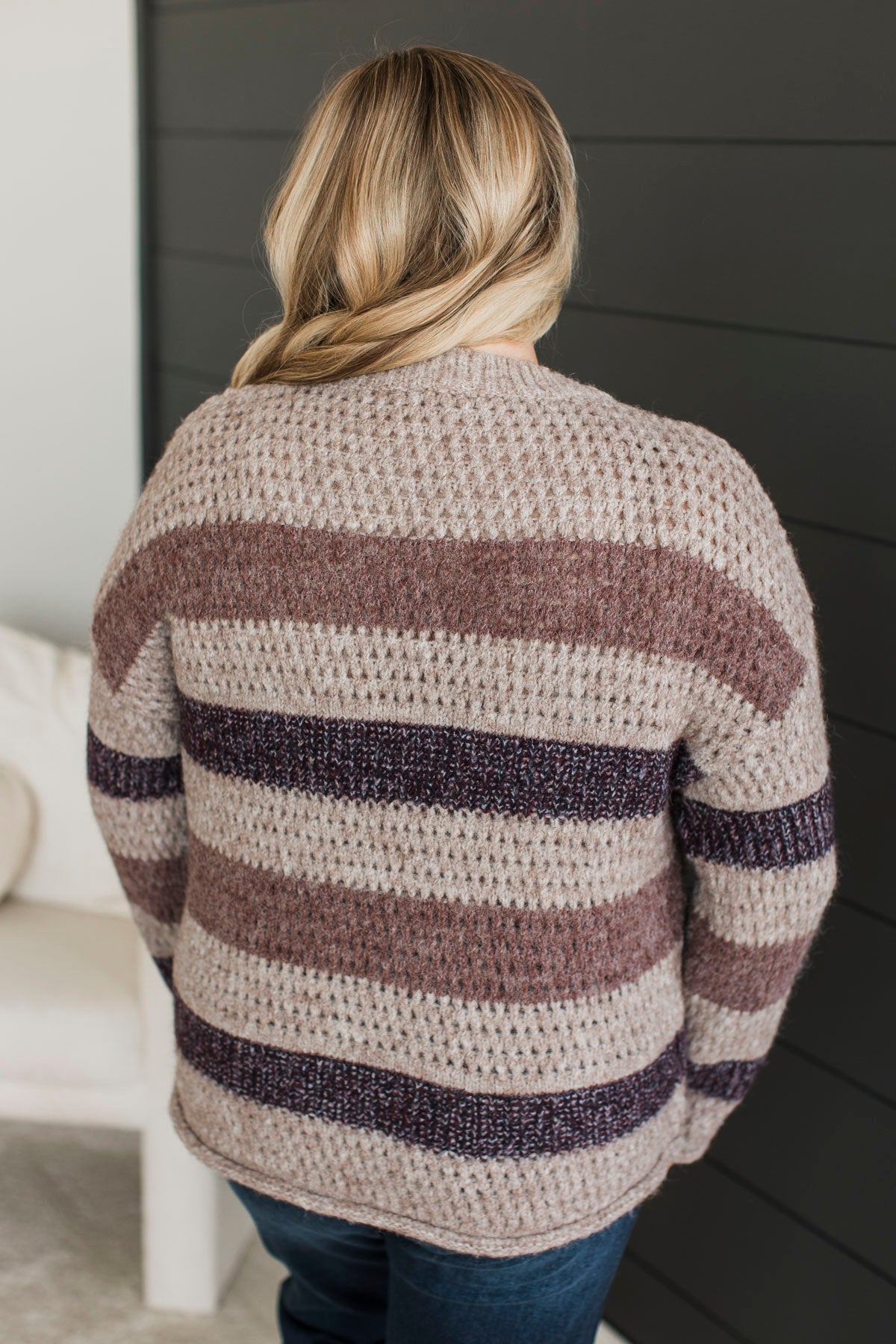 Together Is Better Stripe Sweater- Mocha & Eggplant