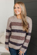 Together Is Better Stripe Sweater- Mocha & Eggplant