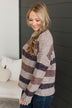 Together Is Better Stripe Sweater- Mocha & Eggplant