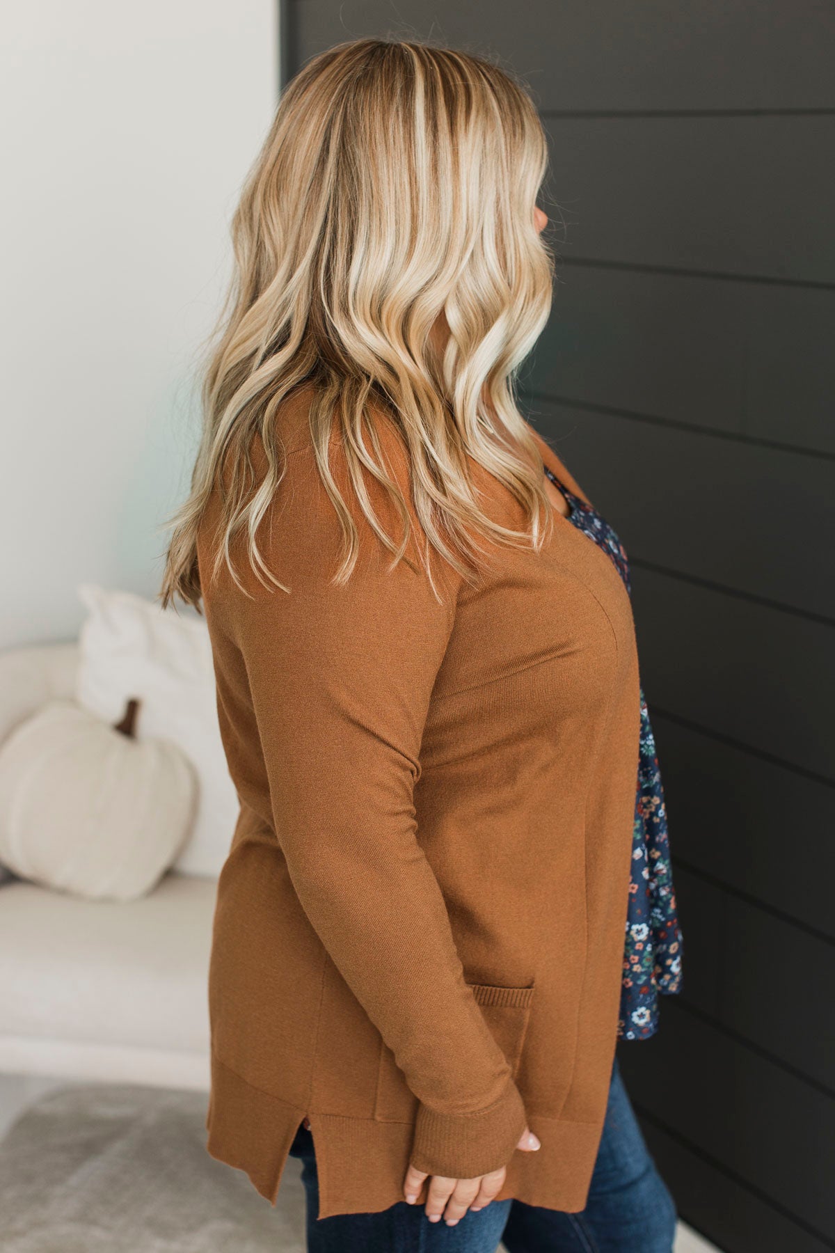 Time To Be Alive Drape Cardigan- Dark Camel