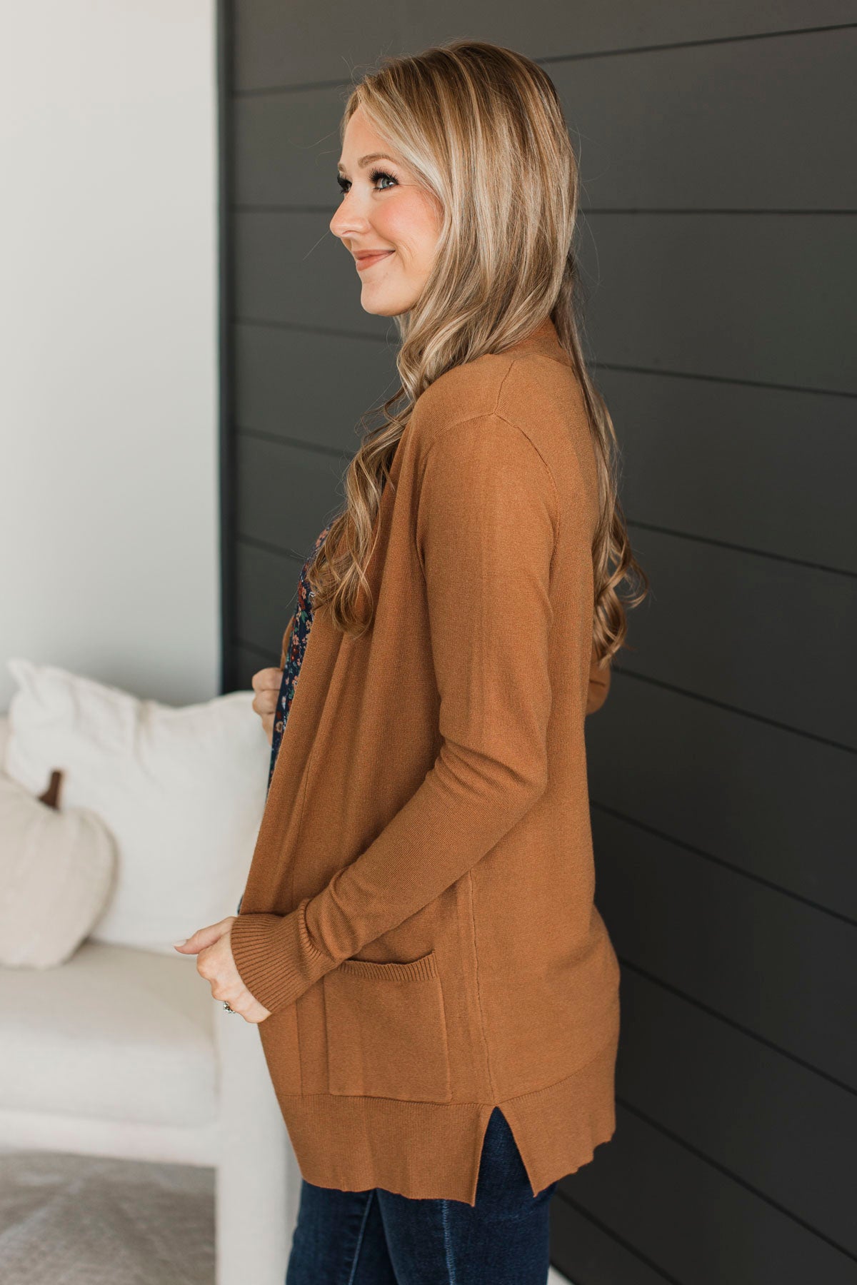 Time To Be Alive Drape Cardigan- Dark Camel