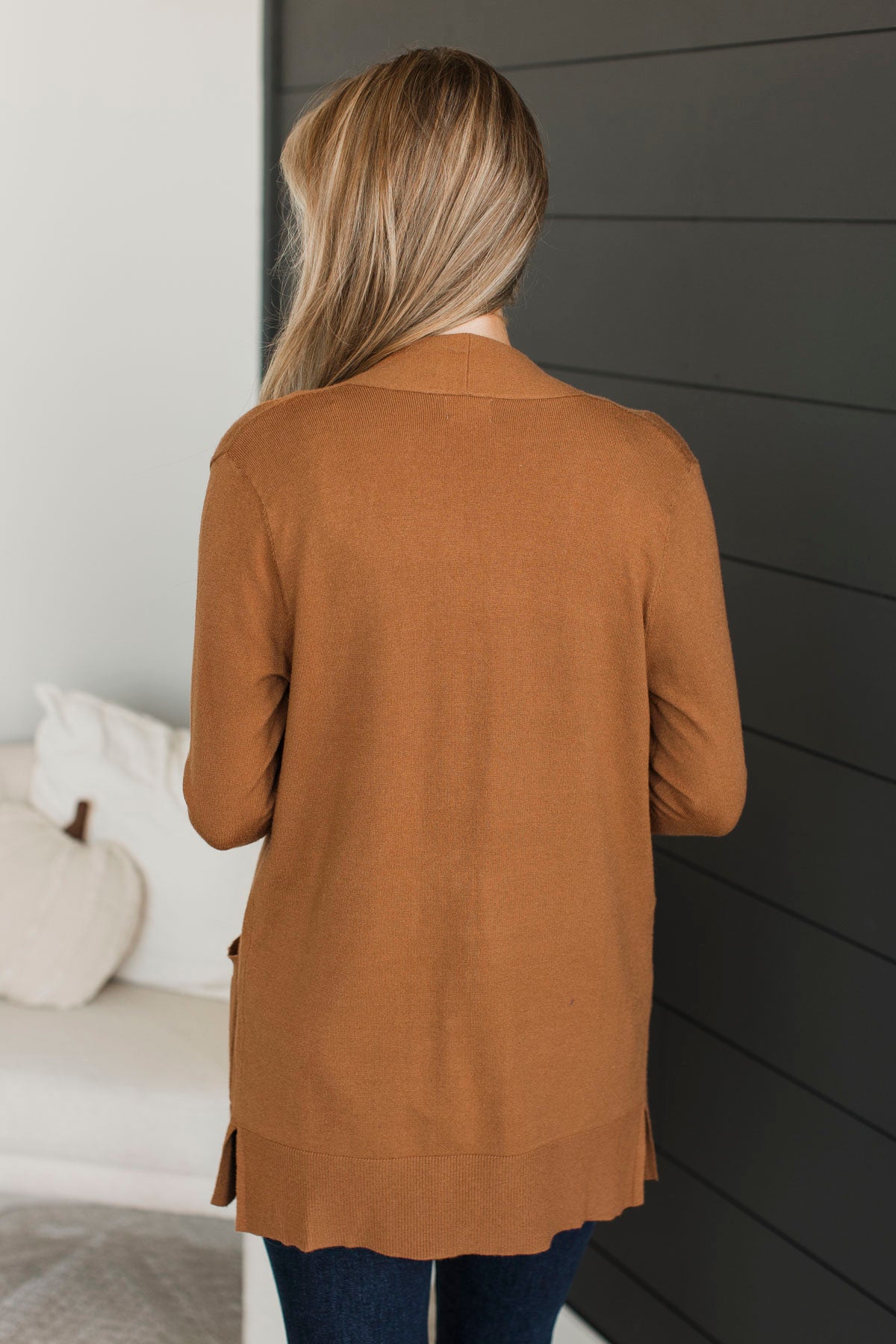 Time To Be Alive Drape Cardigan- Dark Camel