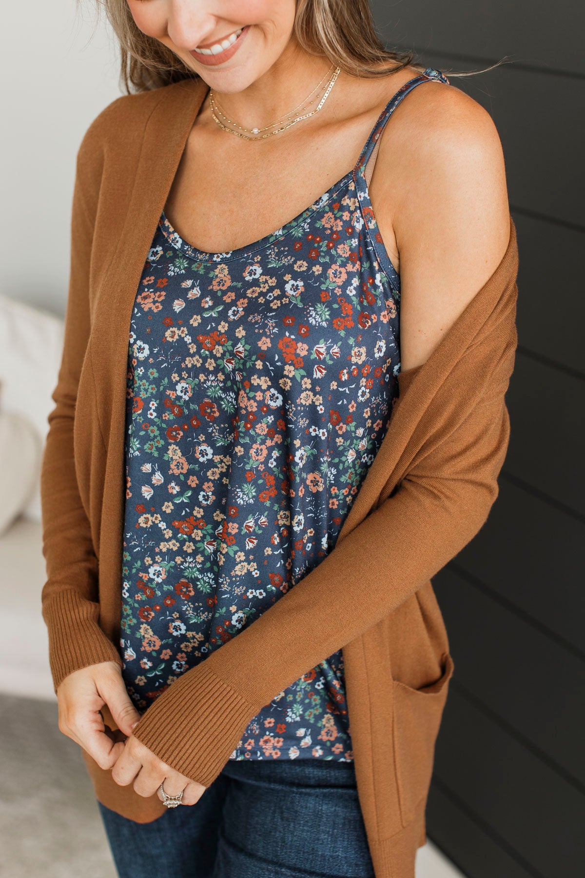 Time To Be Alive Drape Cardigan- Dark Camel