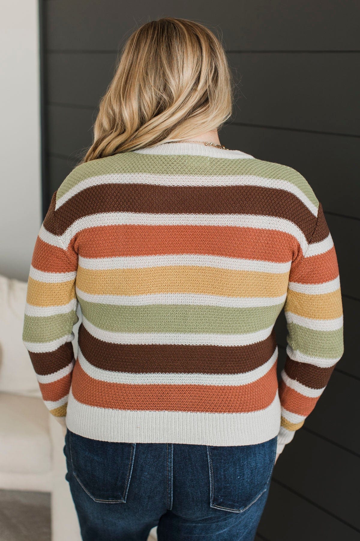 Clearly Charming Striped Knit Sweater- Oatmeal & Brown