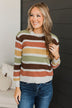 Clearly Charming Striped Knit Sweater- Oatmeal & Brown