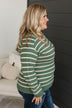 A New Path Striped Knit Sweater- Kale