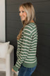 A New Path Striped Knit Sweater- Kale