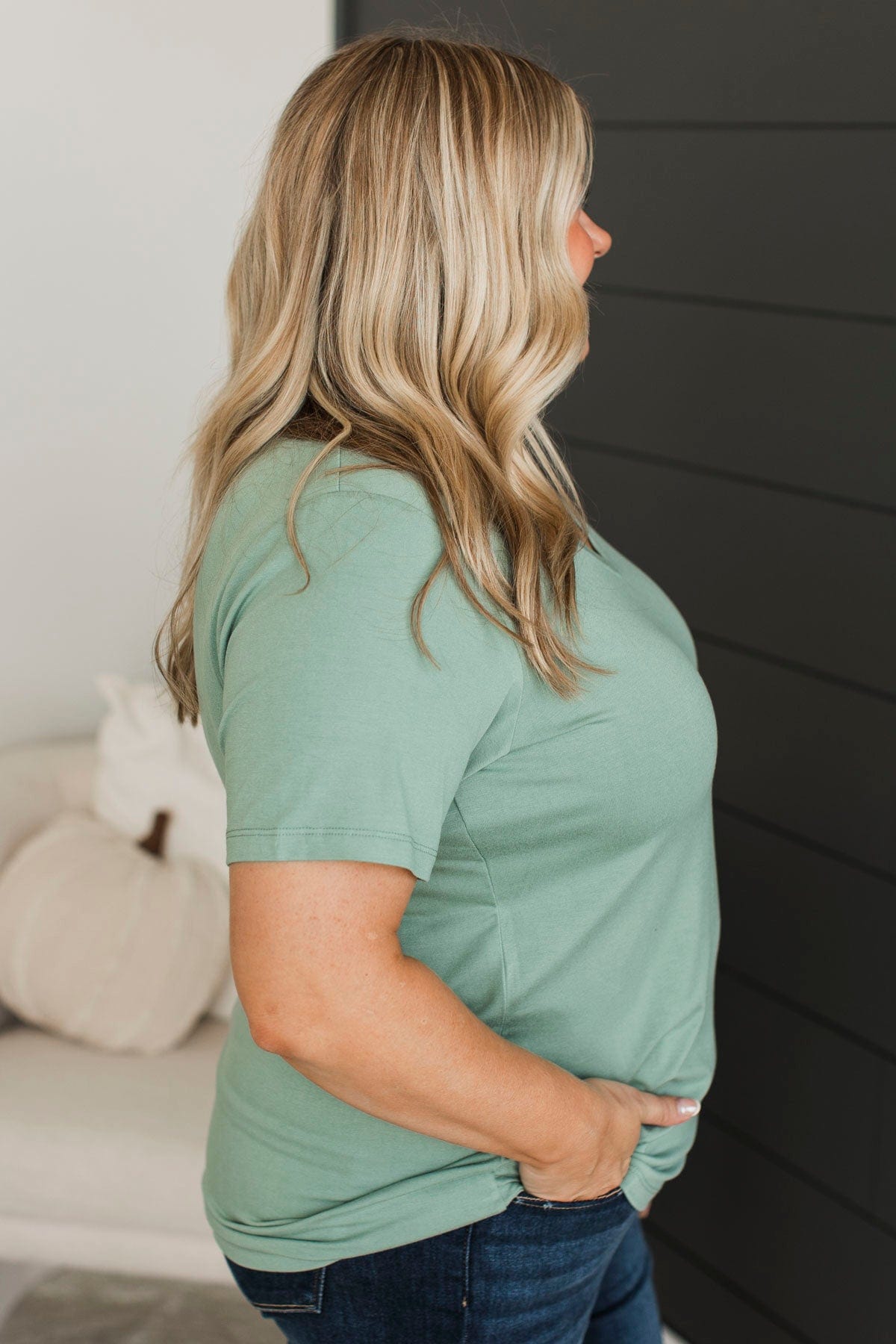 Hello Lovely V-Neck Top- Sage